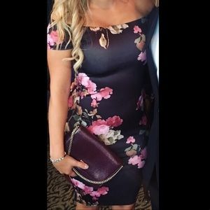 Black and pink floral off shoulder dress